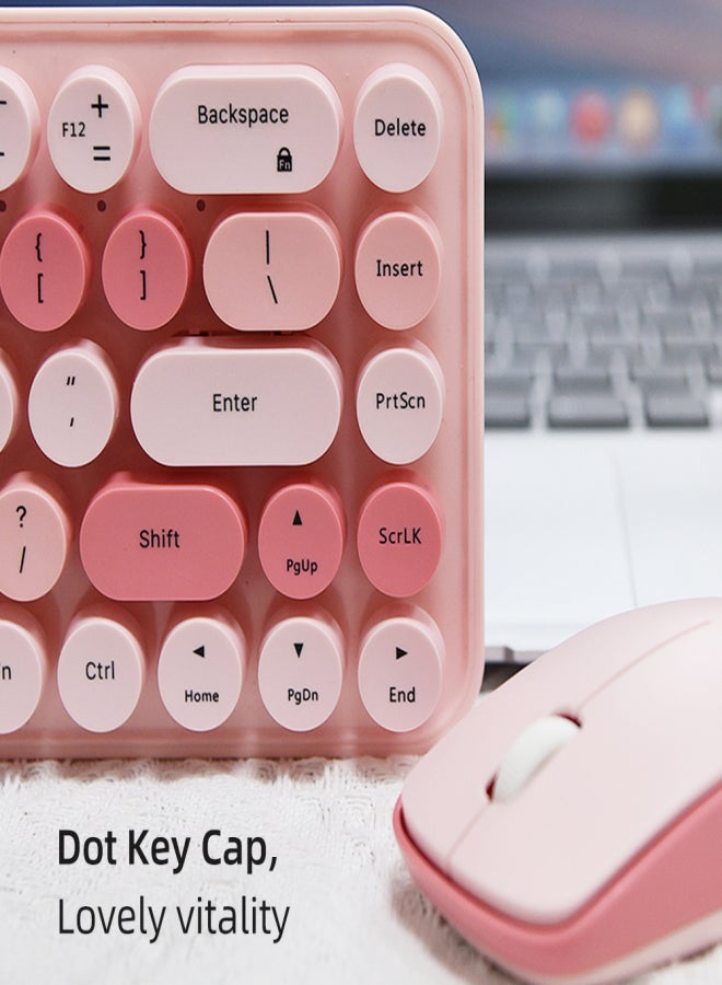 Mofii 2.4G Wireless Keyboard Combo 68 Keys Retro Round Keyboard Ergonomic Suitable for Desktop PC Laptop Devices 3-gear Adjustable DPI Pink - Image 5