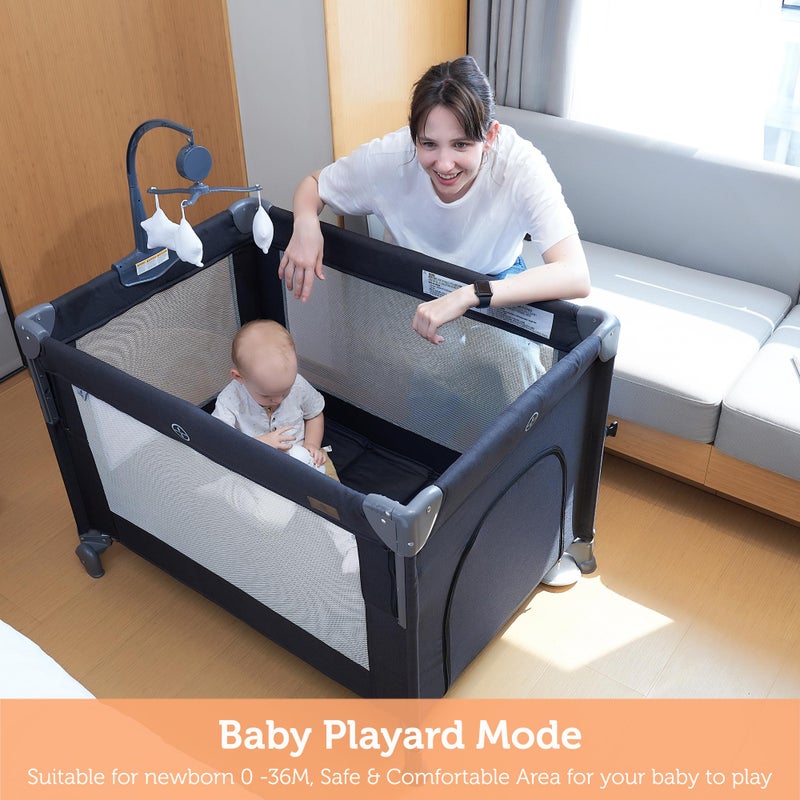 ACCOMBE 5 in 1 Baby Bedside Sleeper,Baby Pack and Play with Bassinet & Mattress,Portable Bedside Crib with Storage, Playard with Bassinet from Newborn to Toddlers(Dark Grey) (Light Gray) - Image 3