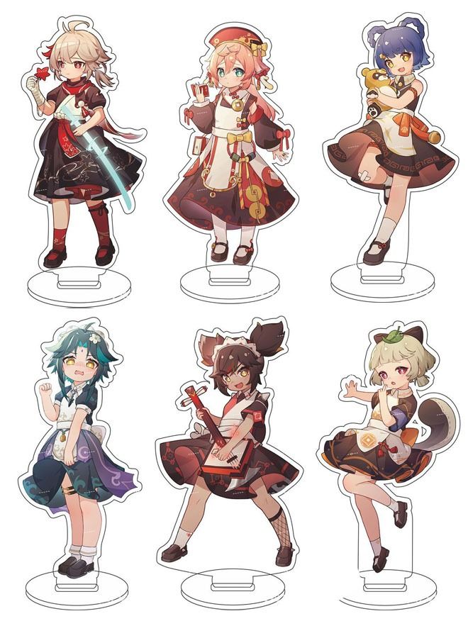 Genshin Impact Stand Figure Acrylic Ornaments Stand Model Collections Peripheral Statue Card Character Proof Series Transparent Figure Model Fans Decoration Collection Desk Decor Toys Cute(6pcs)  - Image 1