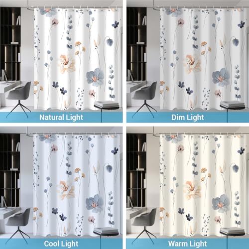 WITHLOC Waterproof Shower Curtain Set with Hooks - Watercolor Blue Beige Floral Plant Shower Curtains for Bathroom, 72 x 72 - Image 5