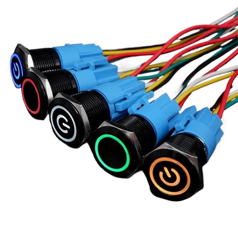 مفتاح ضغط ذاتي القفل 22 مم مع ضوء LED دائري أحمر 5 فولت 12 فولت 24 فولت 220 فولت - Image 4