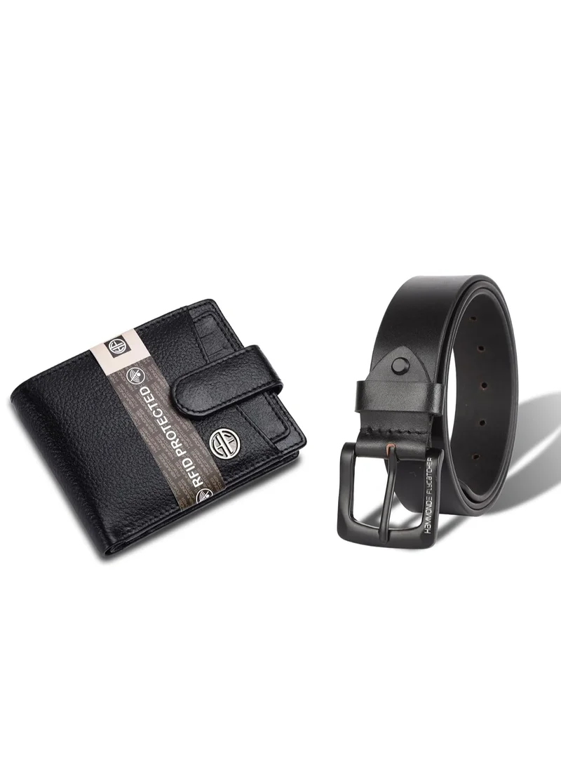 HAMMONDS FLYCATCHER Genuine Leather Wallet and Belt Combo for Men - Leather Belt for Men - Ramadan, Eid, Birthday Gift for Husband, Boyfriend, Father - Black