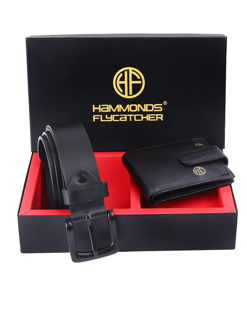 HAMMONDS FLYCATCHER Genuine Leather Wallet and Belt Combo for Men - Leather Belt for Men - Ramadan, Eid, Birthday Gift for Husband, Boyfriend, Father - Black
