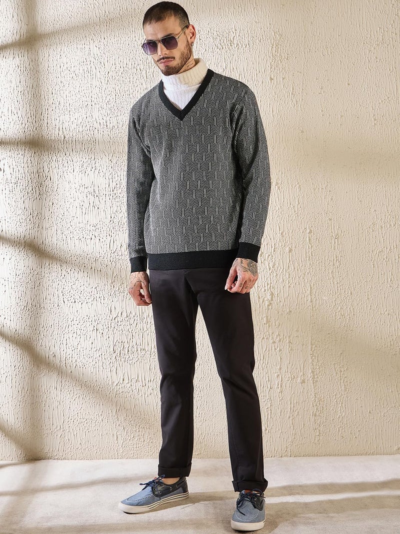 Pivl Men's Winter V Neck Trendy Sweater_Black_2XL - Image 5