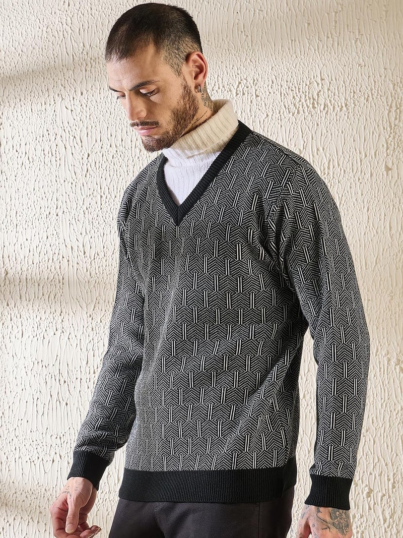Pivl Men's Winter V Neck Trendy Sweater_Black_2XL - Image 2