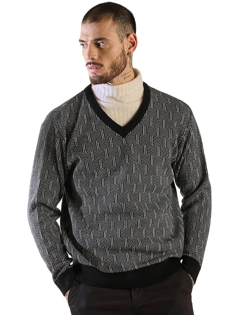 Pivl Men's Winter V Neck Trendy Sweater_Black_2XL - Image 1
