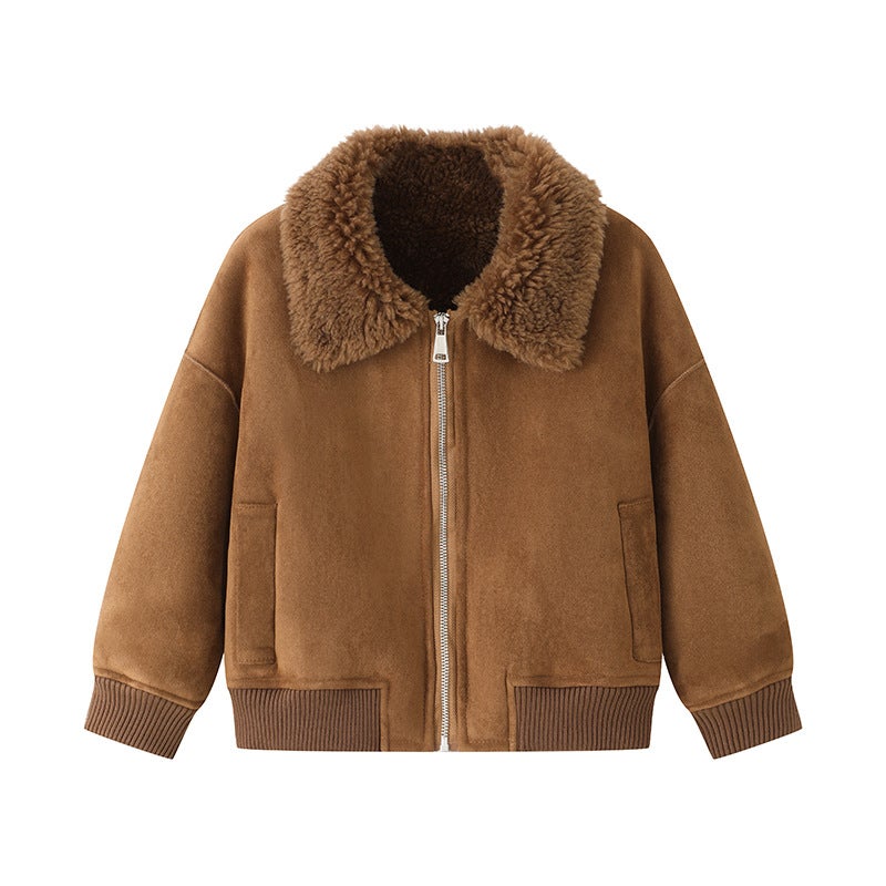 Girls' Coat 8-12 Winter Lamb Wool Loose Faux Fur One Coat Lamb Wool Children'S Wear Boys' Fur - Image 1