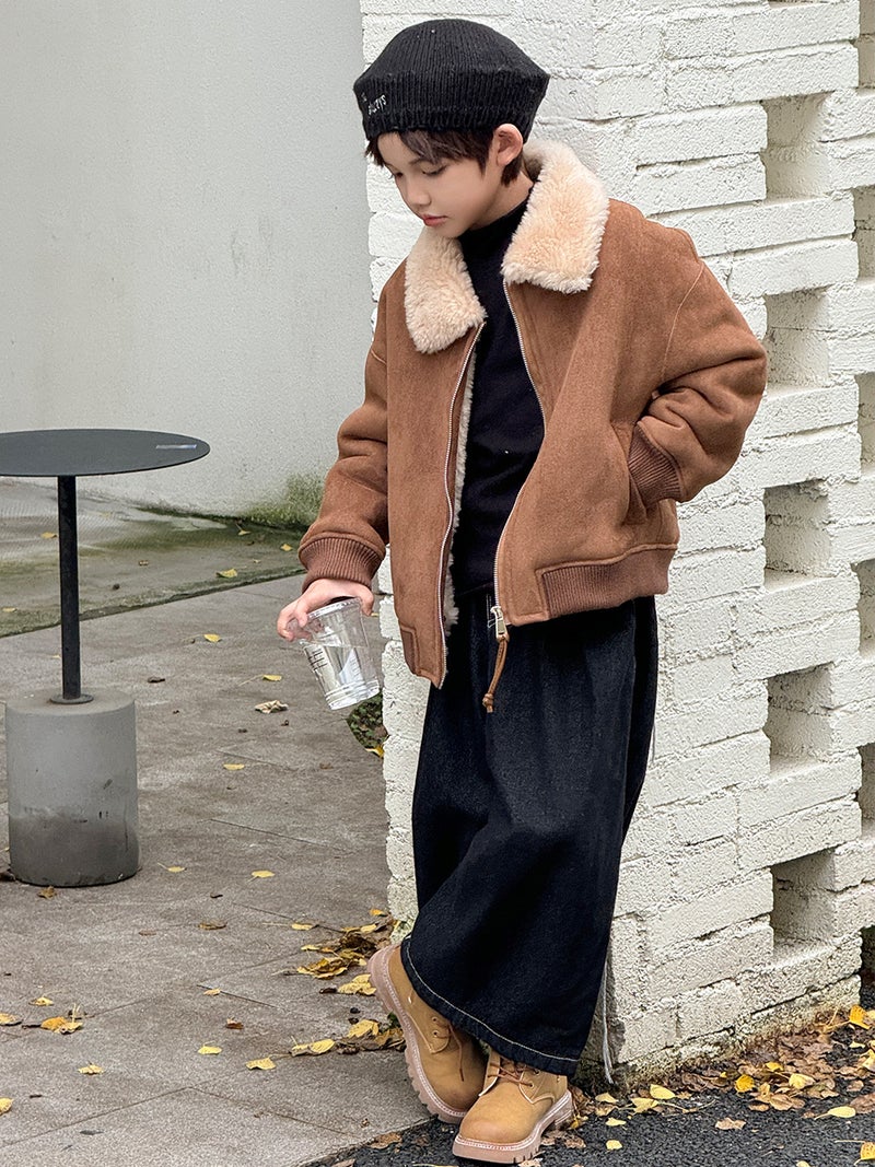 Girls' Coat 8-12 Winter Lamb Wool Loose Faux Fur One Coat Lamb Wool Children'S Wear Boys' Fur - Image 4