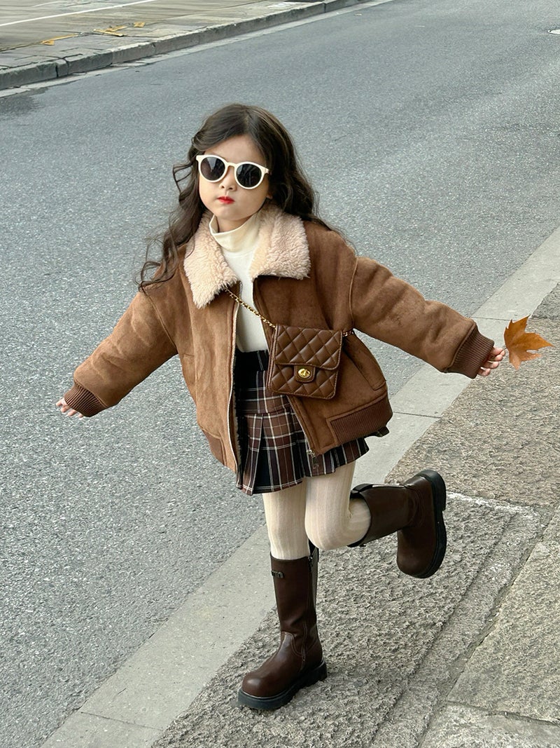 Girls' Coat 8-12 Winter Lamb Wool Loose Faux Fur One Coat Lamb Wool Children'S Wear Boys' Fur - Image 2