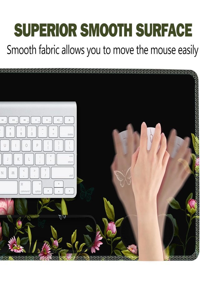 ARTSO Gaming Mouse Pad Wrist Support Set, XXL Large Desk Mat Mousepad + Keyboard Wrist Support+ Mouse Wrist Rest+Coaster 4in1 Ergonomic, Stitched Edge for Home Office -Flowers and Butterflies - Image 3