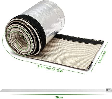 Ummickl Heat Shroud Aluminized Sleeving Heat Shield Fuel line Wire Heat Sleeve for Ultimate Heat Protection Hose Wire Sleeving, 1/2" I.D.x 10FT with 10PCS Stainless Steel(304) Cable Metal Ties-Silver - Image 3