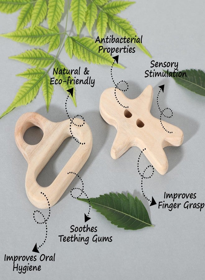 Babbles Neem Wood Teethers for Babies | Wooden Teethers for 6 to 12 Months Baby | Natural and Antibacterial (Man Shape+Pacifier) - Image 3
