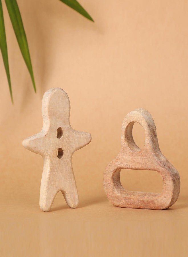 Babbles Neem Wood Teethers for Babies | Wooden Teethers for 6 to 12 Months Baby | Natural and Antibacterial (Man Shape+Pacifier) - Image 2
