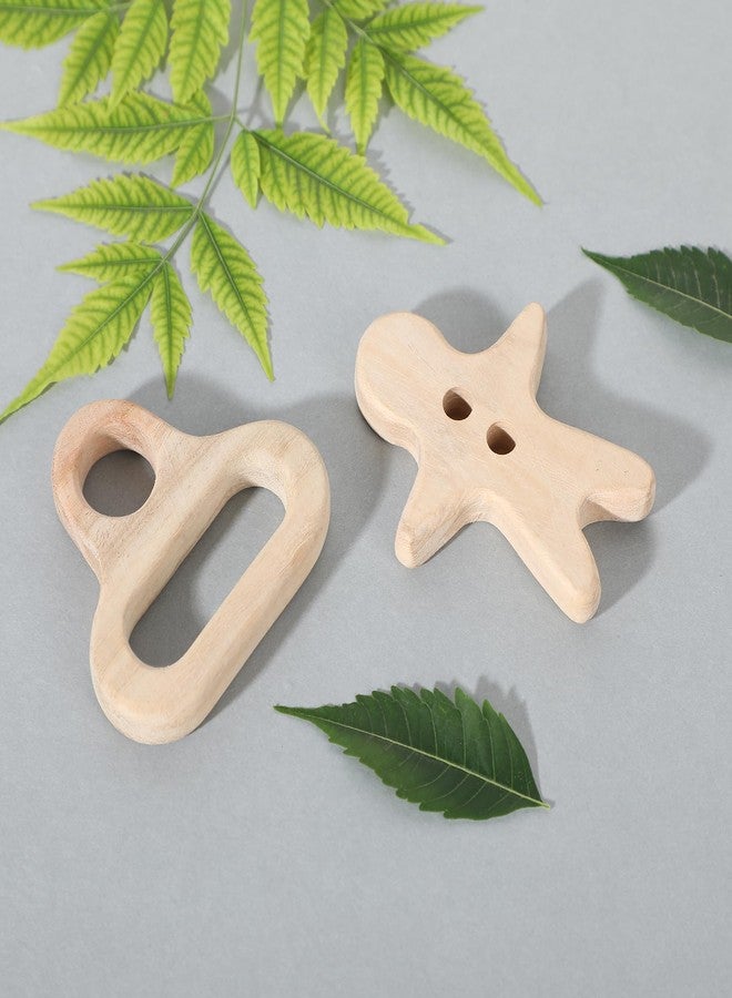Babbles Neem Wood Teethers for Babies | Wooden Teethers for 6 to 12 Months Baby | Natural and Antibacterial (Man Shape+Pacifier) - Image 1