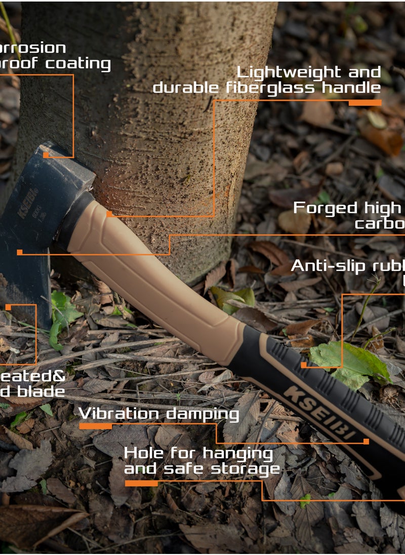 KSEIBI Camp Hatchet with Sheath, Camping Axe for Splitting and Kindling Wood, Forged Steel Blade with Anti-Slip and Shock Reduction Handle Great Throwing Hatchets  - Image 2