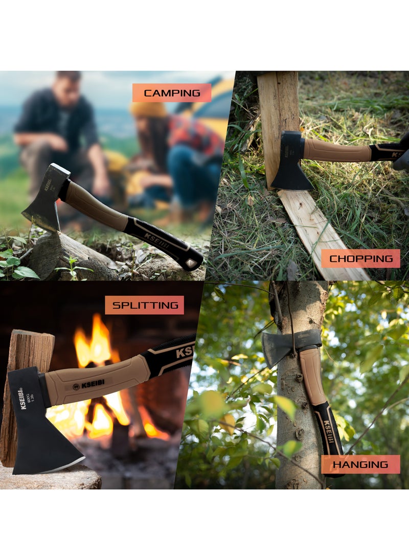 KSEIBI Camp Hatchet with Sheath, Camping Axe for Splitting and Kindling Wood, Forged Steel Blade with Anti-Slip and Shock Reduction Handle Great Throwing Hatchets  - Image 5