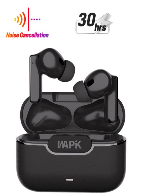 Korean Brand RS6 True Wireless Earpods, 6 Mics Hybrid ANC with AI Wind Noise Reduction, -42dB Noise Cancelling, Transparency Mode, Normal Mode, ANC Mode, 30-Hour Battery Life, Bluetooth 5.4, IPX5 Waterproof, Powerful Bass, Black.