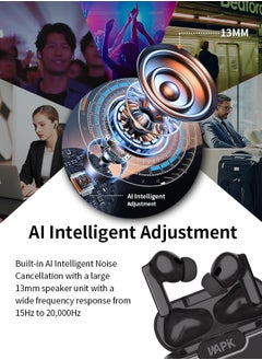 WAPIK Korean Brand RS6 True Wireless Earpods, 6 Mics Hybrid ANC with AI Wind Noise Reduction, -42dB Noise Cancelling, Transparency Mode, Normal Mode, ANC Mode, 30-Hour Battery Life, Bluetooth 5.4, IPX5 Waterproof, Powerful Bass, Black.  - Image 4