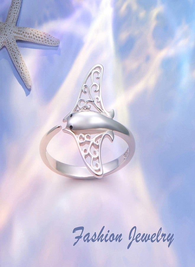 Ladytree S925 Sterling Silver Stingray Sea Animal Open Ring Manta Ray Tree of Life Adjustable Bypass Nature Ocean Ring,Size 7 - Image 4