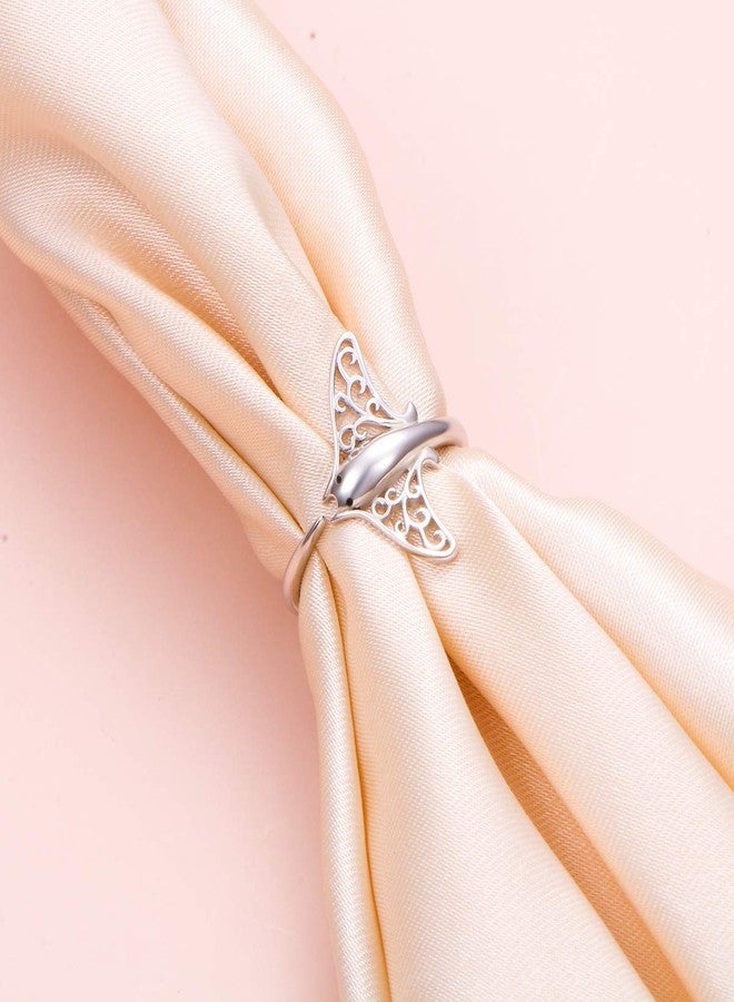 Ladytree S925 Sterling Silver Stingray Sea Animal Open Ring Manta Ray Tree of Life Adjustable Bypass Nature Ocean Ring,Size 7 - Image 2