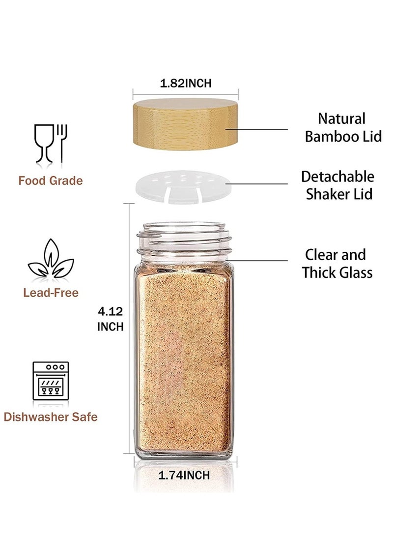 LEOKOR - 12 Pcs Glass Spice Jars 4oz Empty Square Spice Containers, Glass Food Storage Containers Jars with Bamboo Lids, Labels Stickers,Silicone Collapsible Funnel - Image 1