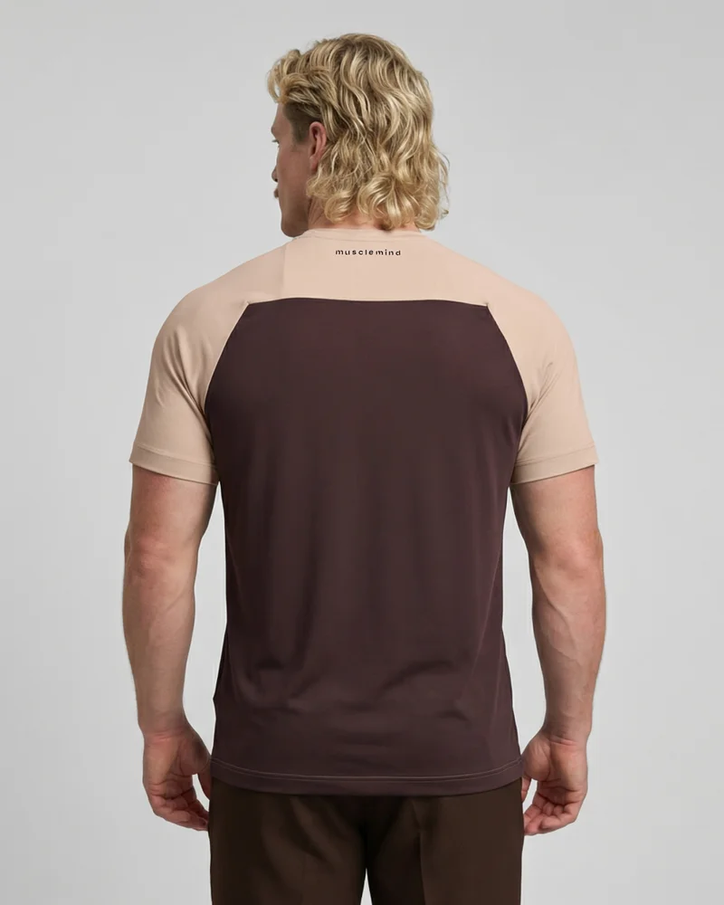 Musclemind Beige& Brown Essential Performance Colour Block T-shirt for Men | Best Price UAE