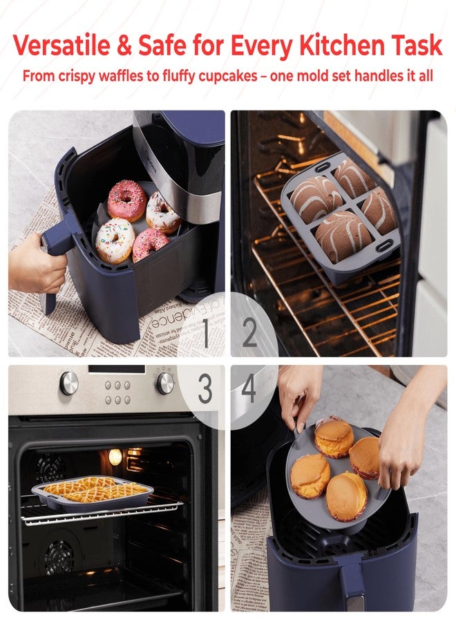 إي إم مجموعة قوالب خبز سيليكونية من 4 قطع للقلاية الهوائية من EM، مثالية للكيك والدونات والوافل والبراونيز - قوالب خبز سيليكونية قابلة لإعادة الاستخدام للقلايات الهوائية سعة 3-5 كوارت - ملحقات خبز سهلة التنظيف للقلاية الهوائية للخبازين المنزليين - Image 4