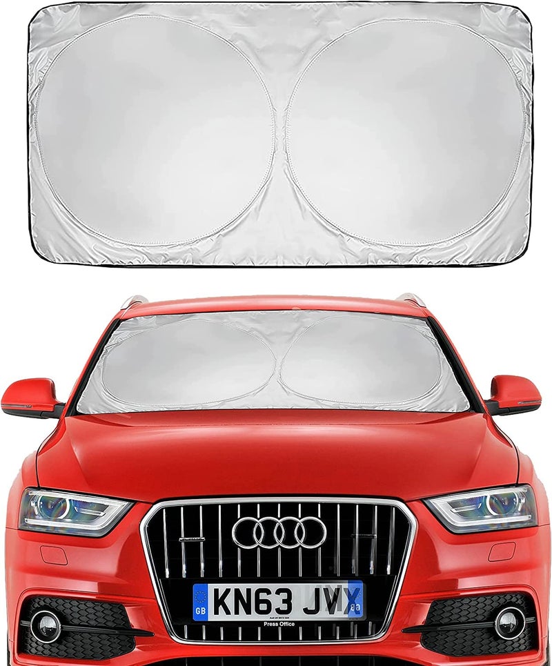 ECVV Car Windshield Sunshade with Storage Pouch Car Sun shade in Multiple Sizes Foldable 240T Material for Sun heat and UV rays protection Car interior accessories 59x29 Inch Small
