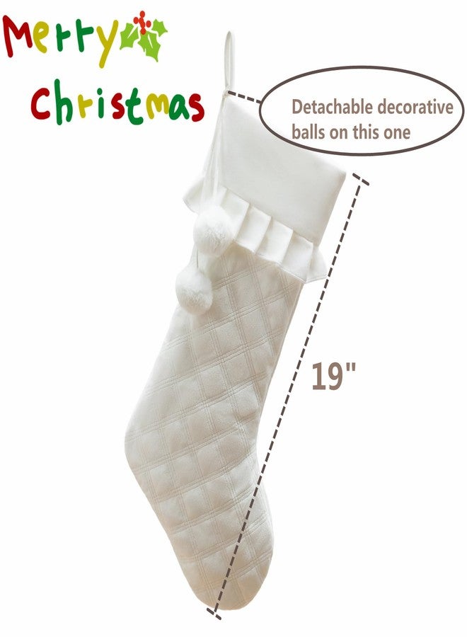 E-FirstFeeling 3 Pack White Christmas Stockings Quilted Rustic Hanging Stockings Xmas Ornaments for Family Holiday Season Decorations - Image 5