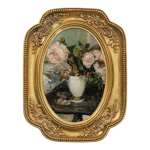 FOLKOR Vintage Flower Painting with Gold Frame Floral Canvas Wall Art Prints for Tabletop Shelf Gallery Wall Decor Retro Bouquet Still Life Artwork for Dining Room Hallway 4x6 - Image 1