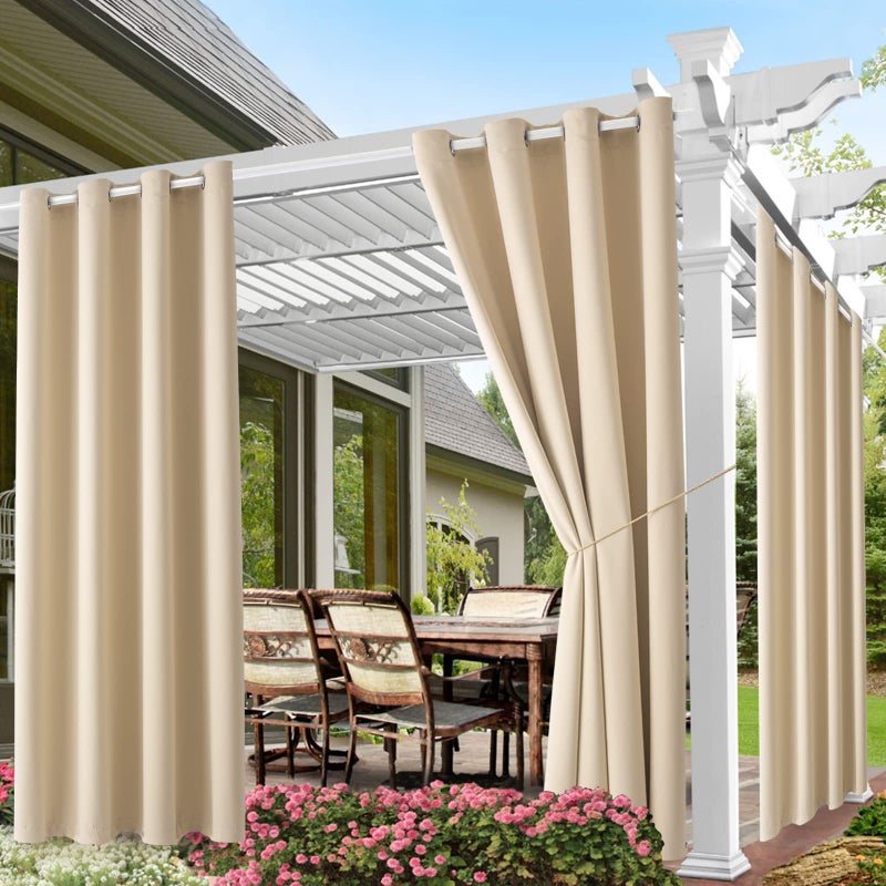 DIVA EN CAMINO DEC DIVA EN CAMINO DEC Outdoor Patio Curtain Waterproof Darkening Thermal Insulated Indoor Curtains for Bedroom Porch Living Room Pergola Cabana W52 x L72 Beige Set of 2 Panels 