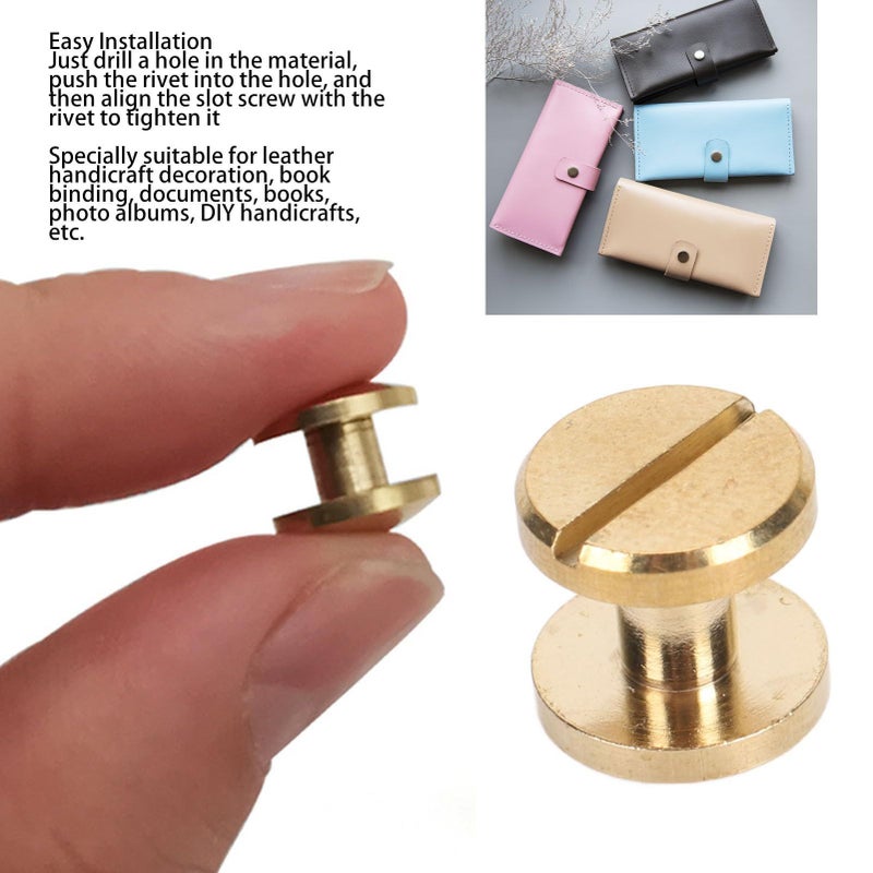 Brass Binding Rivets 50 Pieces Round Flat Head Slot Screw 10x4mm For Leather Bookbinding DIY Crafts - Image 4