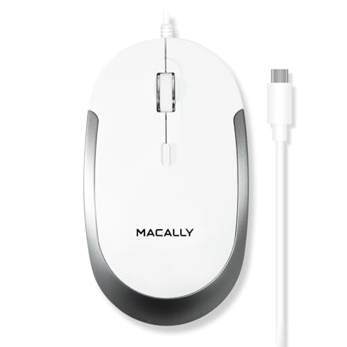 Macally Wired USB C Mouse for Mac & Windows - 3 Button & Scroll Wheel USB Type C Mouse - Comfortable Ambidextrous Design - Compact Wired Mouse with Optical Sensor & DPI Switch 800/1200/1600/2400 - Image 1
