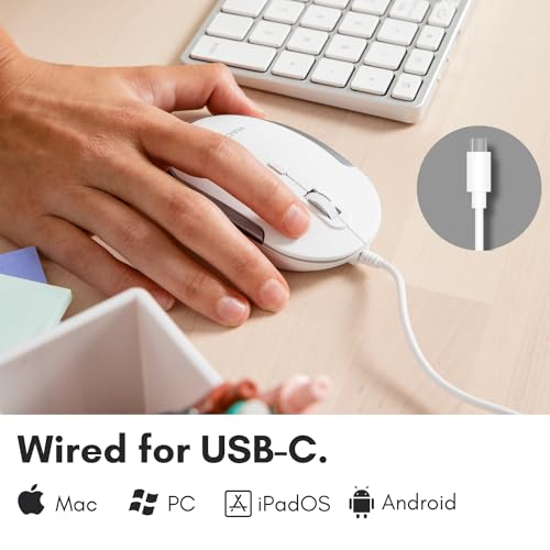 Macally Wired USB C Mouse for Mac & Windows - 3 Button & Scroll Wheel USB Type C Mouse - Comfortable Ambidextrous Design - Compact Wired Mouse with Optical Sensor & DPI Switch 800/1200/1600/2400 - Image 2
