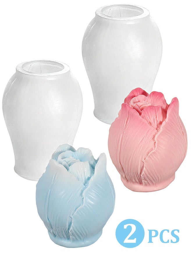 2 PCS 3D Tulip Flower Silicone Candle Mold for Resin Soap Epoxy Plaster Cement Clay Home DIY Craft Making - Image 1