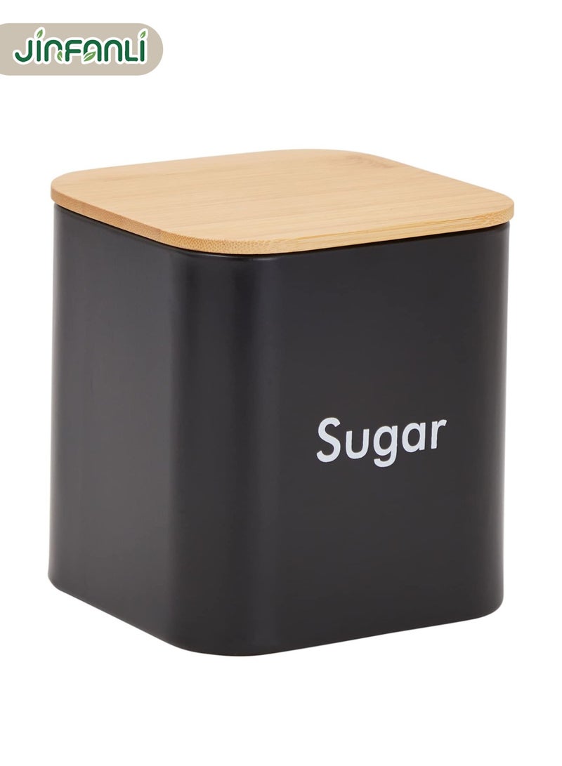 JINFANLI 3-Piece Sugar Tea Coffee Kitchen Jar Set, Black Stainless Steel Container with Bamboo Lid (550ml) - Image 3