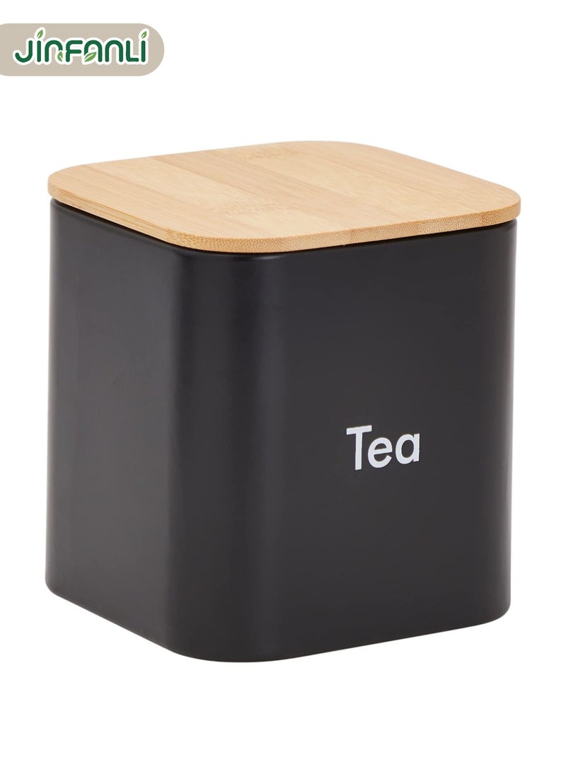 JINFANLI 3-Piece Sugar Tea Coffee Kitchen Jar Set, Black Stainless Steel Container with Bamboo Lid (550ml) - Image 4