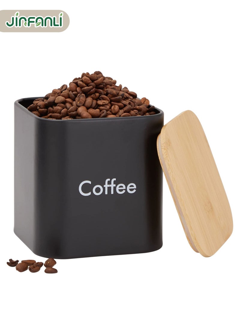 JINFANLI 3-Piece Sugar Tea Coffee Kitchen Jar Set, Black Stainless Steel Container with Bamboo Lid (550ml) - Image 2
