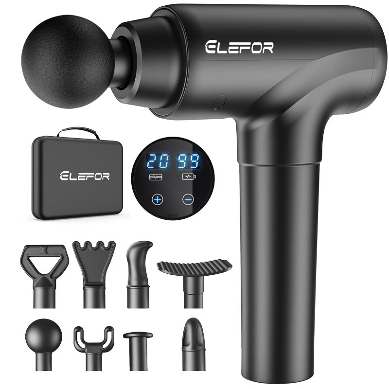 Elefor Massage Gun Deep Tissue,Percussion Massager Gun for Athletes Muscle Massage Gun for Pain Relief with 8 Massage Heads & 20 Speeds (Matte Black) - Image 1