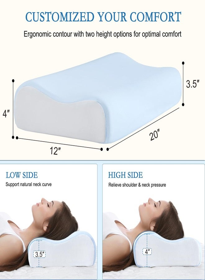 YOUR MOON Memory Foam Travel Pillow, Pure Cotton Cover, Ergonomic Wave Compressible Camping Pillow for Sleeping, Portable Backpacking Neck Support Pillows for Hiking, Car & Airplane (Blue White) - Image 2