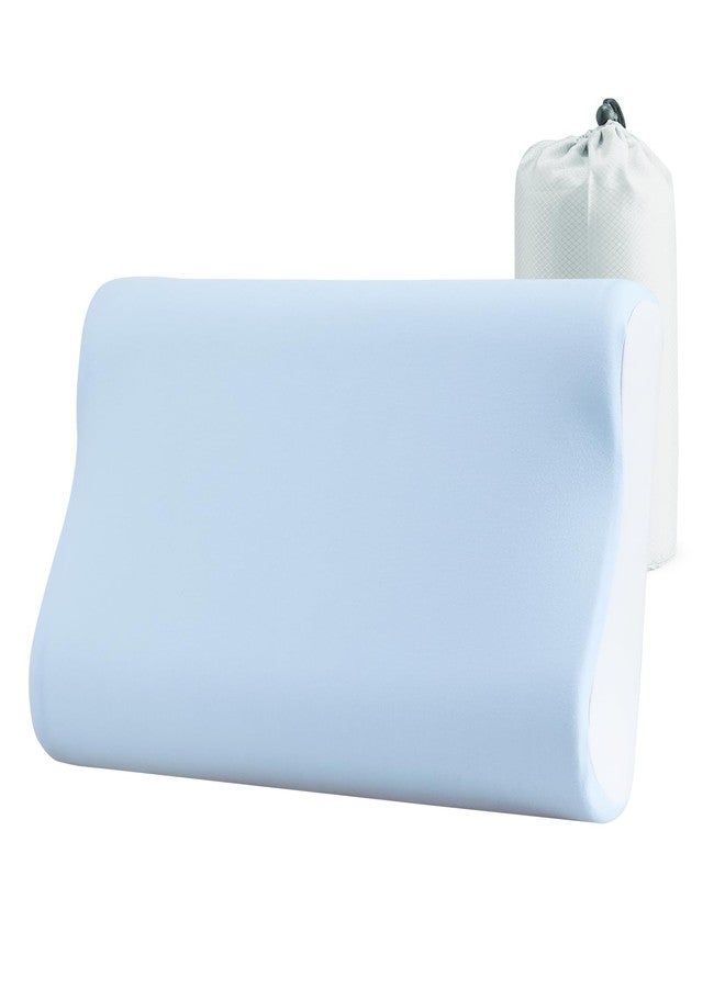 YOUR MOON Memory Foam Travel Pillow, Pure Cotton Cover, Ergonomic Wave Compressible Camping Pillow for Sleeping, Portable Backpacking Neck Support Pillows for Hiking, Car & Airplane (Blue White) - Image 1