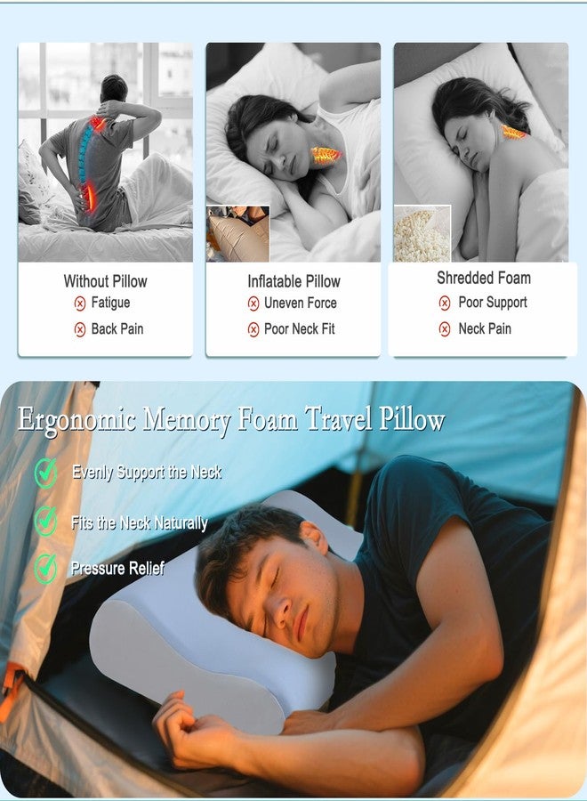 YOUR MOON Memory Foam Travel Pillow, Pure Cotton Cover, Ergonomic Wave Compressible Camping Pillow for Sleeping, Portable Backpacking Neck Support Pillows for Hiking, Car & Airplane (Blue White) - Image 4