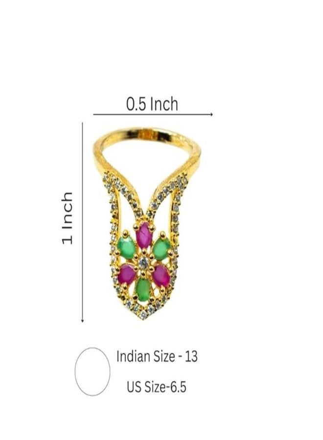 ZEELLO Gold Plated Vanky Ring, Cubic Zirconia Stones, Floral Design, Fashion Jewelry - Image 4