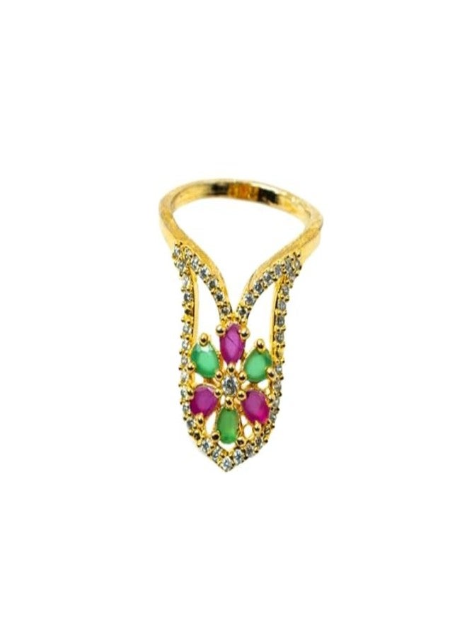 ZEELLO Gold Plated Vanky Ring, Cubic Zirconia Stones, Floral Design, Fashion Jewelry - Image 1