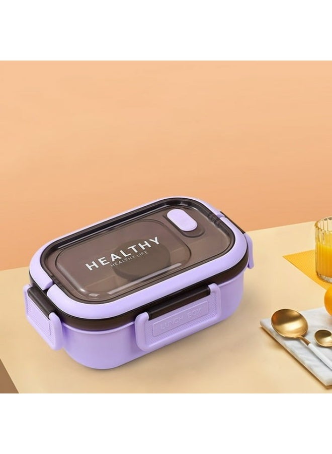 Healthy صندوق غداء للبالغين مع أدوات – حاوية طعام مقاومة للتسرب ذات قسمين – آمنة للاستخدام في الميكروويف وغسالة الصحون – محمولة وخالية من BPA – مثالية للمكتب والمدرسة والسفر - Image 3