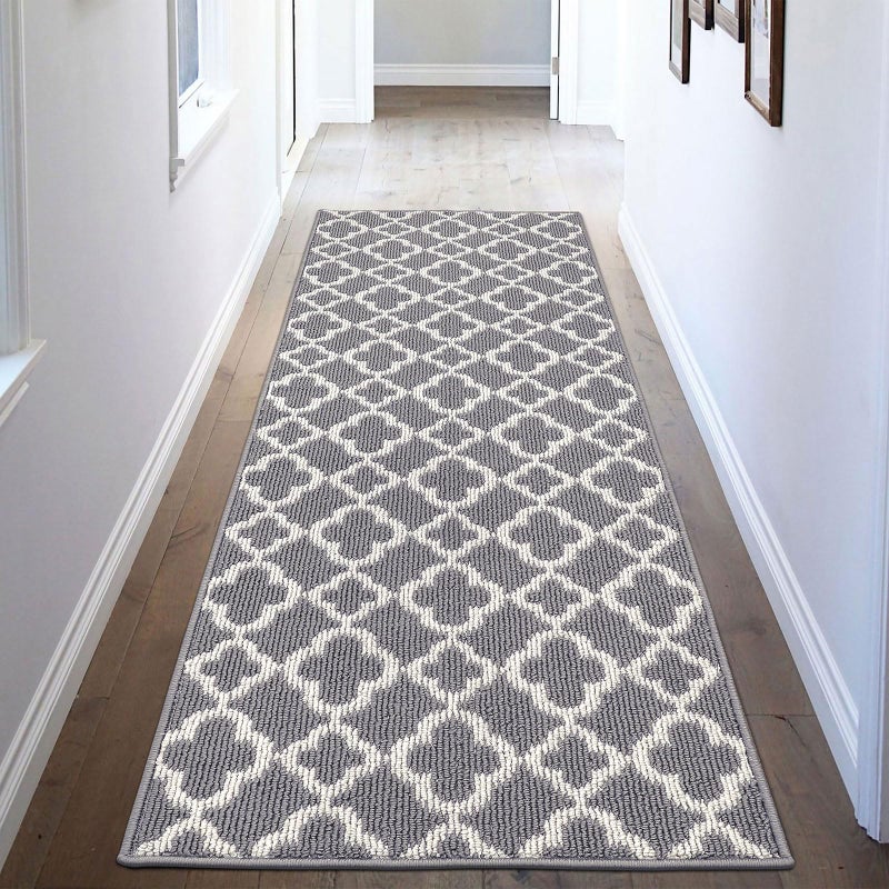 UArtlines Runner Rug for Hallway 26feet Non Slip Kitchen Floor Carpet Runners Grey Geometric Pattern Machine Washable Area Rug for Entryway Bathroom