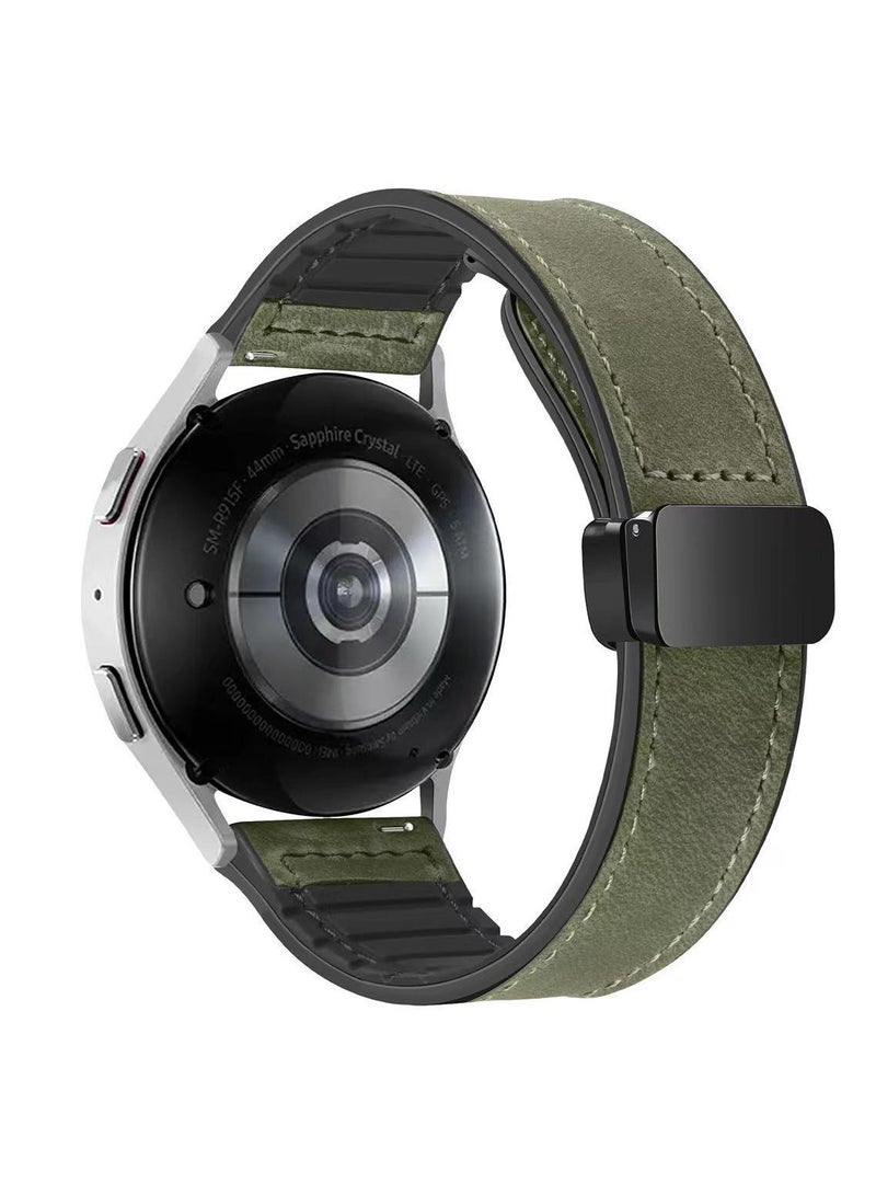 Beauenty 20mm Leather Strap Compatible with Galaxy Watch 7/6/6 Classic/5/5 Pro/4/4 Classic/3/Gear S2, Replacement Strap for HUAWEI Watch 2/ GT2 42mm/GT3 42mm,Green - Image 1