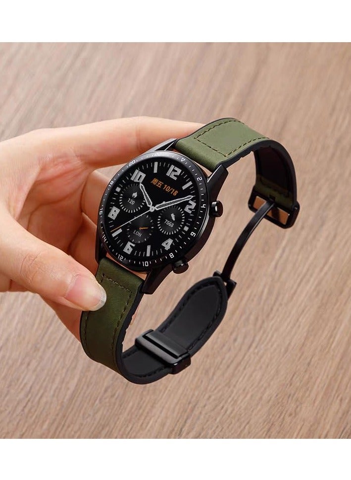 Beauenty 20mm Leather Strap Compatible with Galaxy Watch 7/6/6 Classic/5/5 Pro/4/4 Classic/3/Gear S2, Replacement Strap for HUAWEI Watch 2/ GT2 42mm/GT3 42mm,Green - Image 3