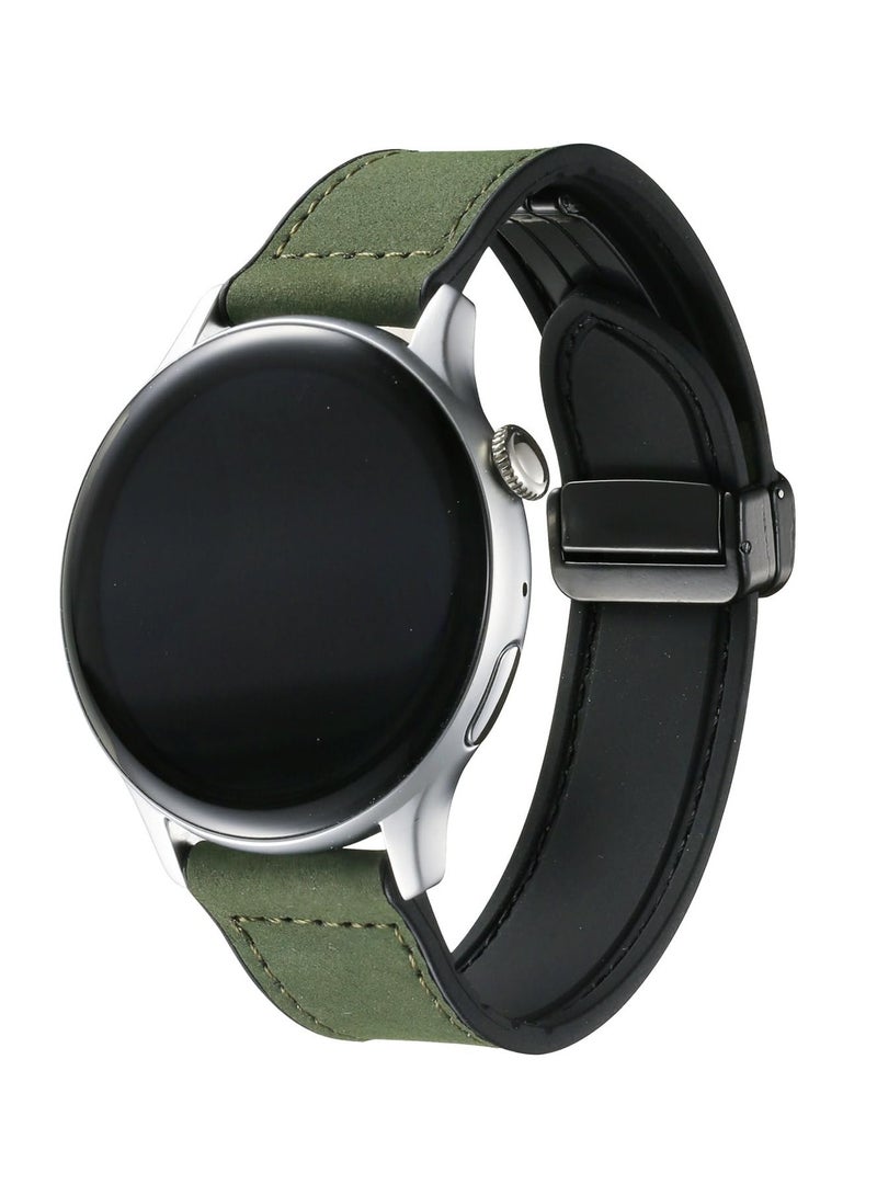 Beauenty 20mm Leather Strap Compatible with Galaxy Watch 7/6/6 Classic/5/5 Pro/4/4 Classic/3/Gear S2, Replacement Strap for HUAWEI Watch 2/ GT2 42mm/GT3 42mm,Green - Image 2