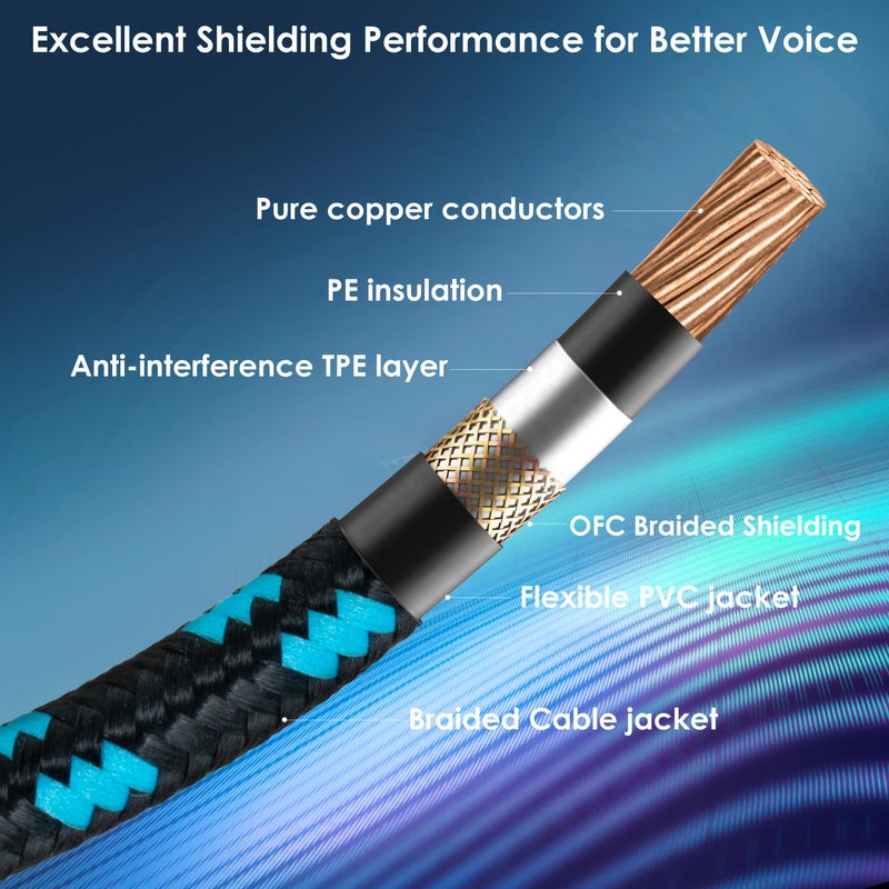 CeMeow Guitar Cable 6ft Right Angle Guitar Amp Cord 1/4 Inch Instrument Cable with Braided Tweed and Anti-Kinking Design for Guitar Bass Amp, Black & Blue - Image 2